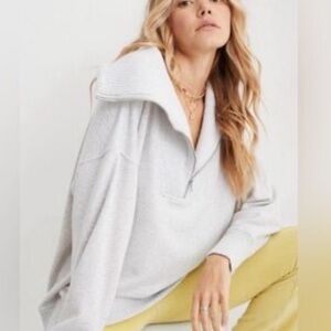 AERIE Down to Earth Quarter Zip Oversized Pullover Sweatshirt Size XS